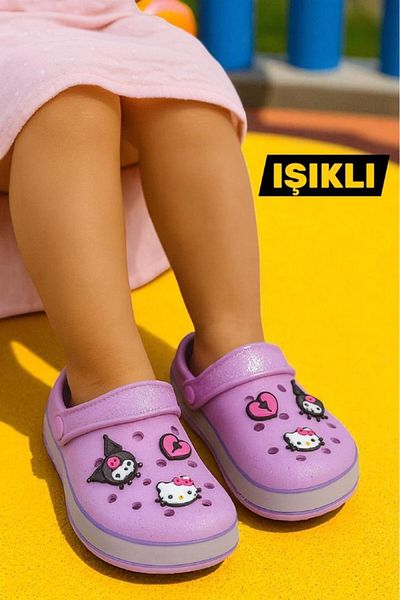 MARKABONİ Girl's Lilac Kuromi Printed Beach Pool Slippers & Sandals with Lighted Soles