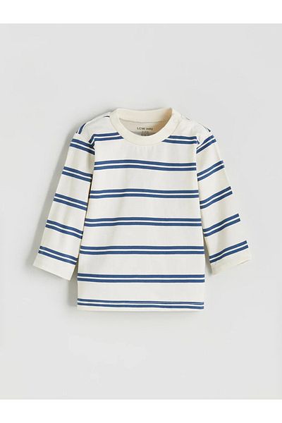 LC Waikiki Lcw Baby Ecru Crew Neck Striped Baby Boy Sweatshirt and Pants 2Pcs