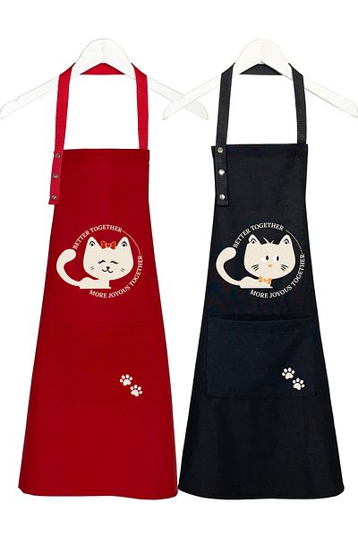 Hulganz Set of 2 Kitchen Apron Stain-Proof Water Repellent Fabric Cat and Paw Printed Dowry Apron