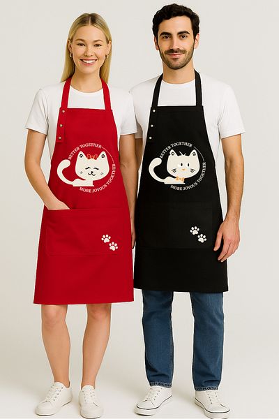 Hulganz Set of 2 Kitchen Apron Stain-Proof Water Repellent Fabric Cat and Paw Printed Dowry Apron