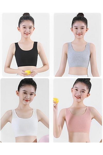 Generic 4-piece set of comfortable bras for girls, 100% cotton, ages 8 to 14 years