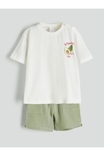 LC Waikiki Lcw Baby Ecru Crew Neck Baby Boy T-Shirt and Shorts 2-Pack