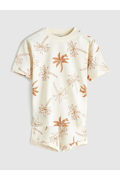 LC Waikiki Lcw Kids Beige Printed Boys T-Shirt and Shorts Pack of 2