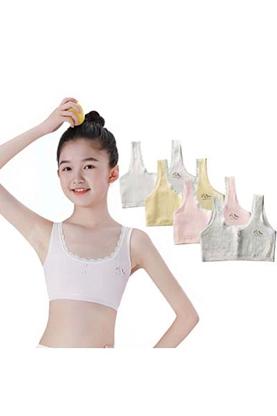 Generic 4-piece set of comfortable bras for girls, 100% cotton, ages 8 to 14 years