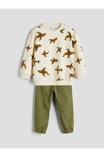 LC Waikiki Lcw Eco Ecru Printed Boys' Sweatshirt and Sweatpants Bottom 2 Pcs