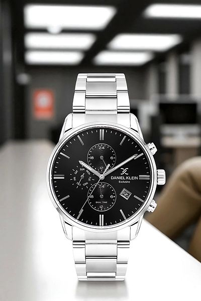 Daniel Klein Men's Wrist Watch Exclusive Steel Band with Bracelet Gift Silver-Black Zmdk1191
