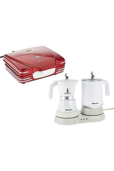 ARIETE 3 in 1 Breakfast Station: Moka Coffee Maker and Milk Frother/Kettle, 500W + Electric Waffle M