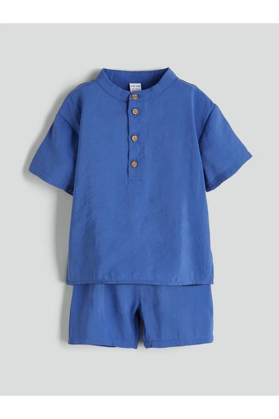 LC Waikiki Lcw Baby Indigo Hakim Collar Baby Boy Shirt and Shorts 2 Pcs