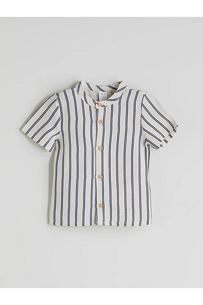 LC Waikiki Lcw baby navy blue striped baby boy shirt and shorts 2-piece set