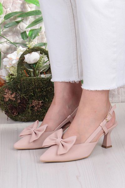 fort 018-407 Fls Satin Closed Front Bow Open Back Heeled Shoes