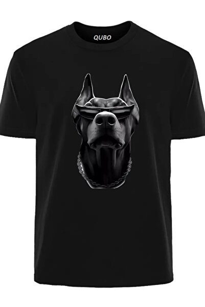 qubo sportswear & company qubo Unisex Oversize εμπριμέ βαμβακερό λαιμόκοψη κοντομάνικο μαύρο μπλουζάκι