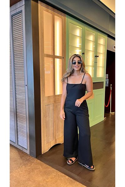 REKA MODA Women's Strappy Side Zipper Wide Leg Valencia Jumpsuit