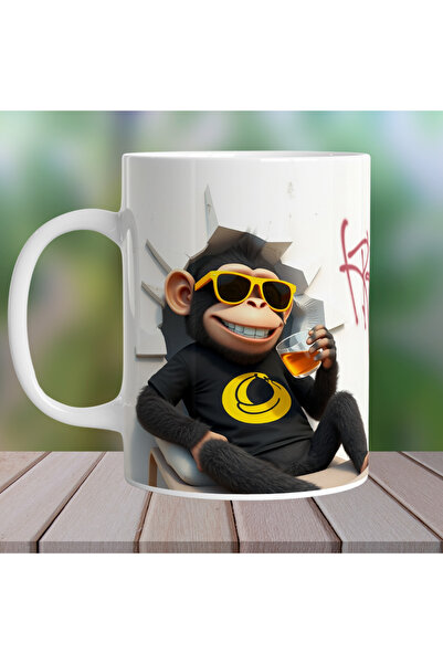 Vova Baskı Maymun 3D Görünümlü Baskılı Porselen Kupalar Bardak