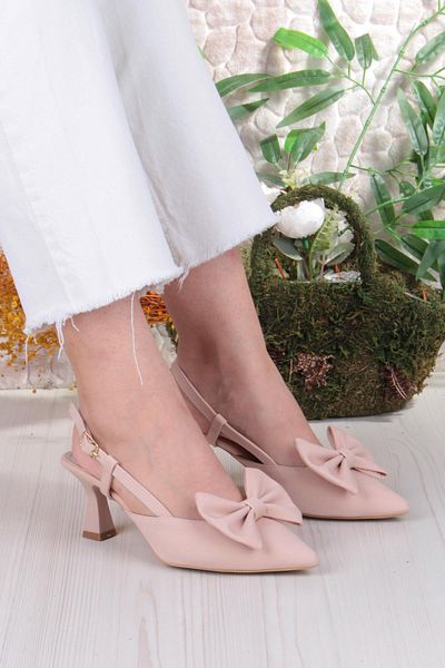 fort 018-407 Fls Satin Closed Front Bow Open Back Heeled Shoes