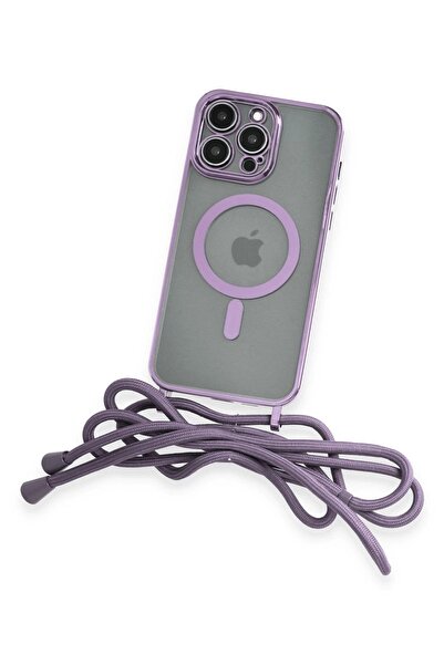 CepteToptan Myt09 iPhone 12 Pro Max Case Divo Laser Strap Magsafe Cover - Lilac