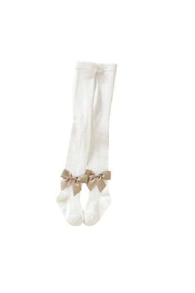 Mixbo Tights for Girls, With Bows and Pattern, Cotton, 0-1 Years White