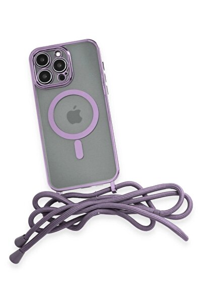 CepteToptan Myt09 iPhone 12 Pro Max Case Divo Laser Strap Magsafe Cover - Lilac
