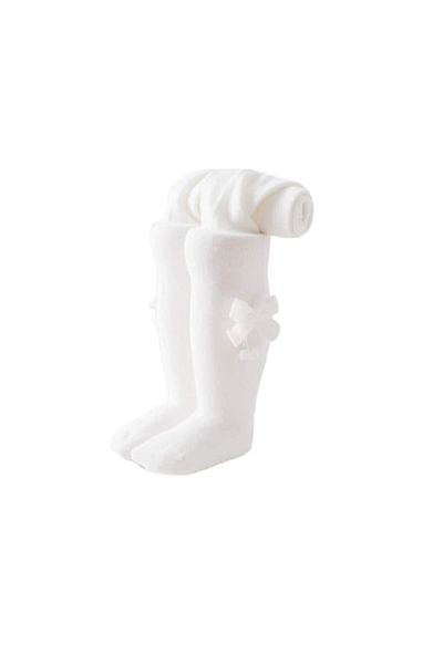 Mixbo Thick Tights for Girls with Bow Mixbo, Cotton/Satin, 0-1 Years, White