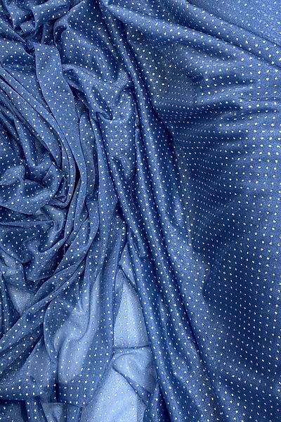 PRATİKOBA Raindrop Glitter Evening Dress with Shawl Tulle Fabric Indigo Blue 89