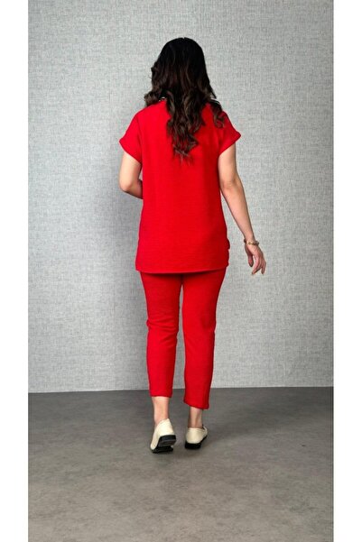 buğrahayalin Women's Short Sleeve Round Neck Aerobin Blouse and Trousers Double Suit