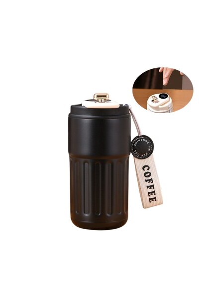 Mixbo Termos digital pentru cafea cu afișaj LED, termometru încorporat, oțel inoxidabil, 450 ml, negru