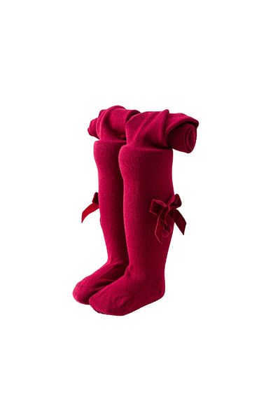 Mixbo Thick Tights for Baby Girls with Bow Mixbo, Cotton/Satin, 0-1 Years, Burgundy