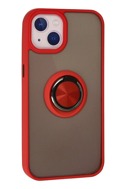 CepteToptan غطاء سيليكون متوافق مع آيفون 15 من MYT09 مع حلقة مونتريال - أحمر