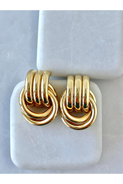 SATIYU BUTİK Altın Renk Halka Formlu Modern Tasarım Küpe
