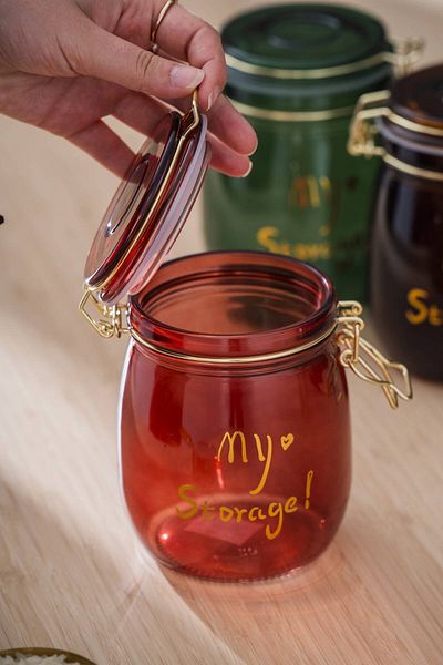 ACAR 7940 Pierre Metal Clip Storage Jar 14 cm - Red
