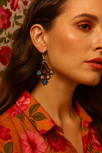 puffydik Bohemian Style Colorful Flower Motif Bead Earrings – Handmade