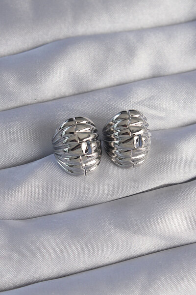 Angel Of Life Brass Silver Color Serrated Minimal Curved Design Earrings - Tj...