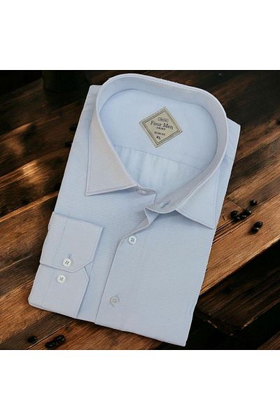 EREN STYLE Linen Linen Classic 100% Cotton Long Sleeve Slim-Fit Anti-Sweat Single Pocket Covered Blue Shirt (Regul