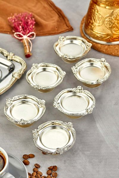 Milenay Sakura Series Turkish Delight Bowl, Sugar Bowl, Ring Holder, Premium Metal, Silver Silver, 6 Pieces