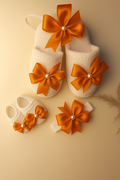 Massaltay Bow Mother Maternity Slippers, Crown, Baby Booties and Bandana Set ...