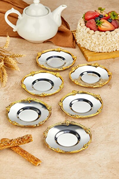 Genel Markalar Vintage Serisi Elegance Çay Tabağı Seti, Gümüş Gold 6'lı Set