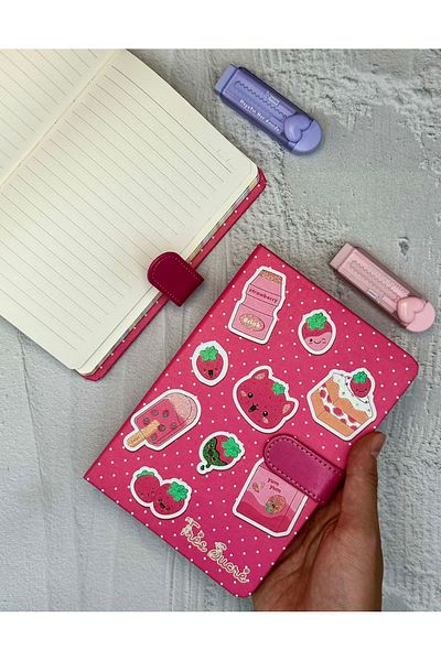 ZeCo Collection Sweet Snacks Patterned Striped Hard Cover Magnet Notebook