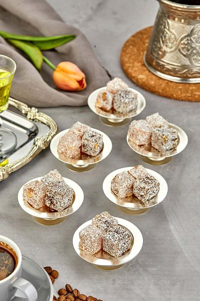 Turkco Premium Series Turkish Delight Holder, Sugar Bowl, Ring Holder, Premium Metal, Silver, 6 Pieces