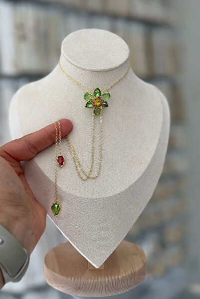 DD Muse LDYLLİA KOLYE İdil'in Bahçesi Idyllia Y Kolye Yeşil Çiçekli Asansörlü Çelik Kolye