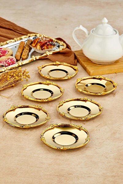 Turkco مجموعة أطباق الشاي الأنيقة من سلسلة Vintage، مجموعة ذهبية مكونة من 6 قطع