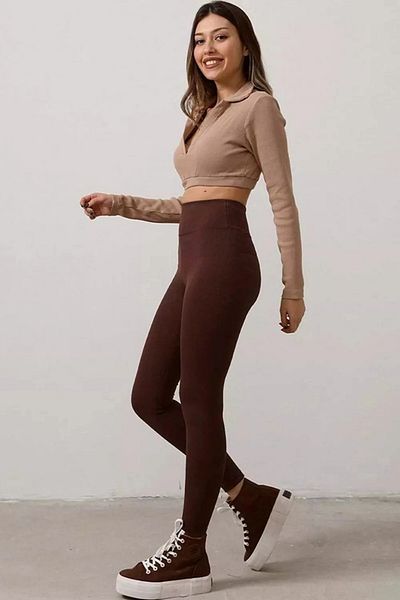 PRATİKOBA Brown High Waist Corded Women's Tights Summer 2001