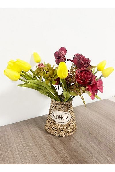 Raffine 1 Piece Classic Style Hand Woven Wooden Flowers Basket Vase Home Decor Vase for Living Room Bedroom