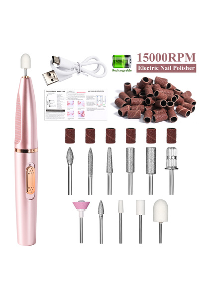 choice2 طقم ماكينة تلميع ومثقاب أظافر كهربائي احترافي باللون الوردي، قابل لإعادة الشحن، ومحمول، ومبرد أظافر S