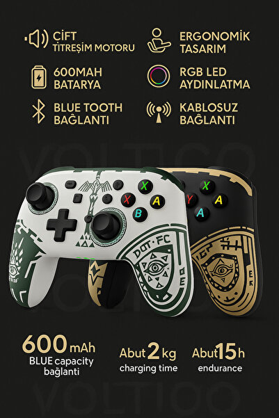 Voltico Zelda Serisi Kablosuz Oyun Kolu – RGB LED, 600mAh Batarya IOS/Android/PC/N-Switch