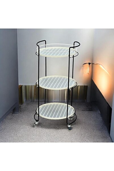 Gharaib Al Tuhaf عربة تخزين ثلاثية الأرفف بعجلات - تصميم معدني دائري