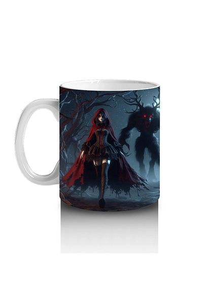 Luluyen Red Cloak Silhouette Figure Foggy Night Themed Gothic Halloween Printed Mug