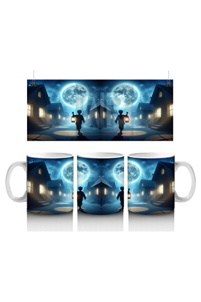 Luluyen كوب مطبوع عليه الهالوين مع صورة ظلية تقدّم في حلقة ضوء سحرية