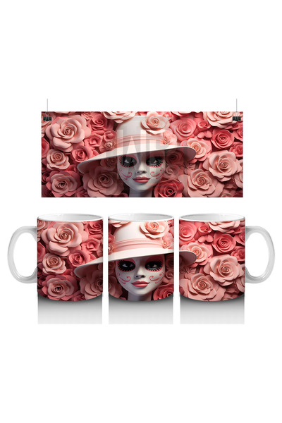 Luluyen صورة ظلية للجمجمة في ورود وردية – كوب قهوة للهدايا