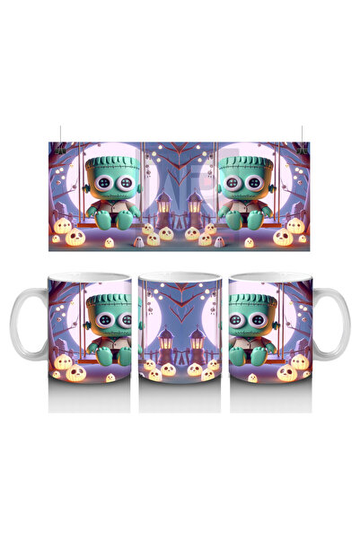 Luluyen كوب مطبوع عليه مرح للهالوين مع سلة حلوى وشخصية طفل زومبي في ضوء القمر