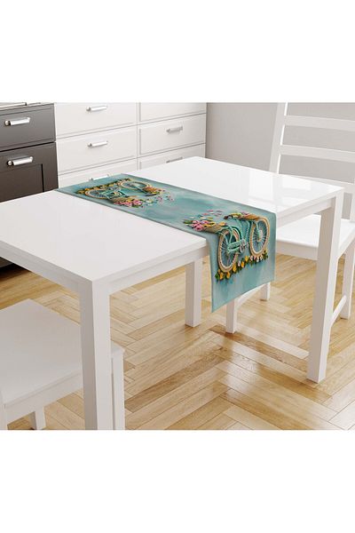 Şah Dekor Bohemian Boho Themed 3D Bicycle Themed Digital Printed Gift Runner Tablecloth 45X100Cm