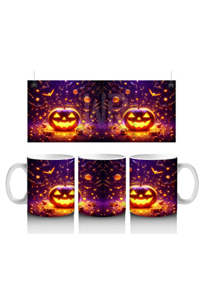 Luluyen كوب مطبوع عليه شكل قرع مبتسم ومزخرف لعيد الهالوين